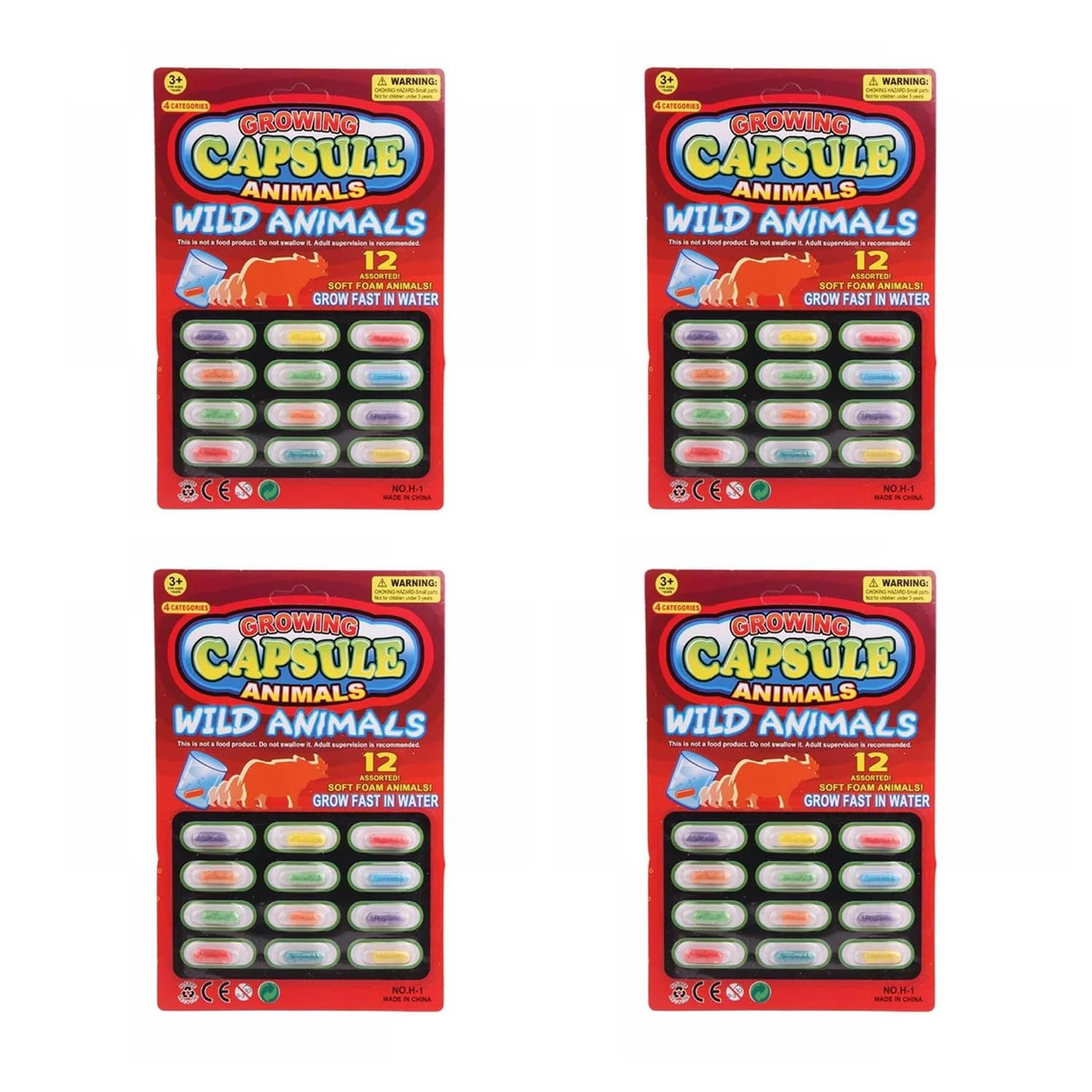 Buko Amazing Creatures Grow in Water Soft Animal Magic Capsule Perfect for Kids Animal and Creature Learning, Novelty Return Gifts for Birthday Parties (Pack of 4(Wild Animals))