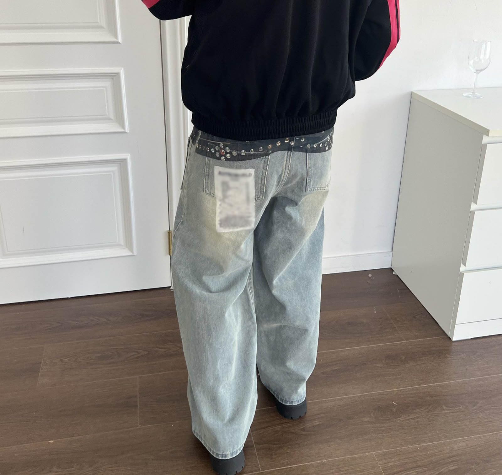 Generico Jeans Baggy Zampa Invernali Pantaloni Y2K Loose Uomo Balloon Larghi Elefante Moto Slim Strappati Fit Salopette Cargo Jins