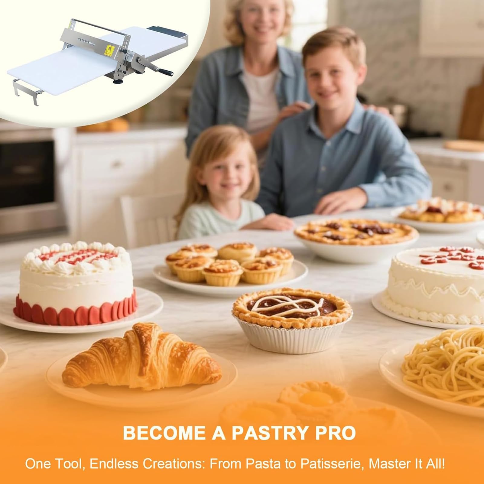 Croissant-Teigausrollmaschine, Professionelle Faltbare Teigausrollmaschine Für 0-25 Mm Teigstärke, Manueller Teigwalzer Für Pizzateig, Blätterteig, Nudelteig & Croissants