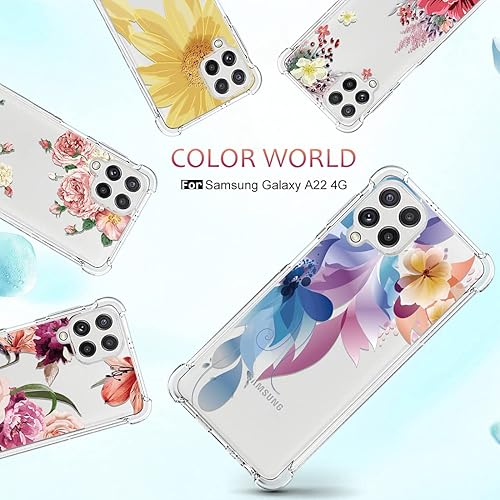 Miniatura 7 de Osophter Funda para Galaxy A22 4G con 2 protectores de pantalla floral para niñas y mujeres, absorción de golpes, funda de goma TPU flexible para