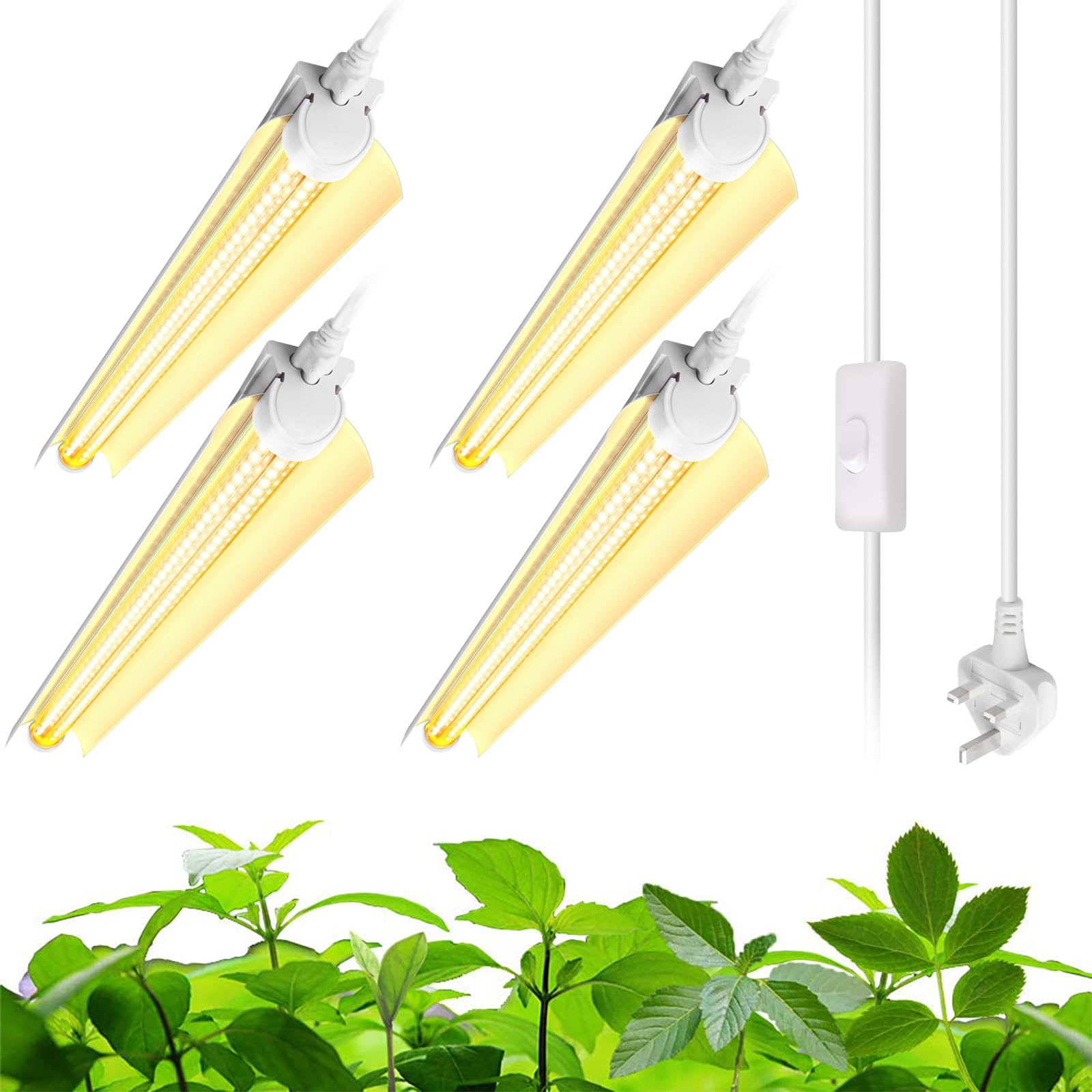 Barrina Luz LED T8 de 2 pies, luces amarillas de crecimiento de plantas de espectro completo, 96 W (4 x 24 W), tiras de luz LED en forma de V para plantas de interior, semillas, diseño enlazable, 4