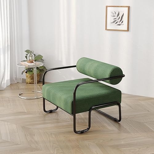 Miniatura 10 de Silla decorativa moderna, sillón industrial de gran tamaño, con patas de metal, silla de acento ancha, silla tapizada de tela de pana para Beige