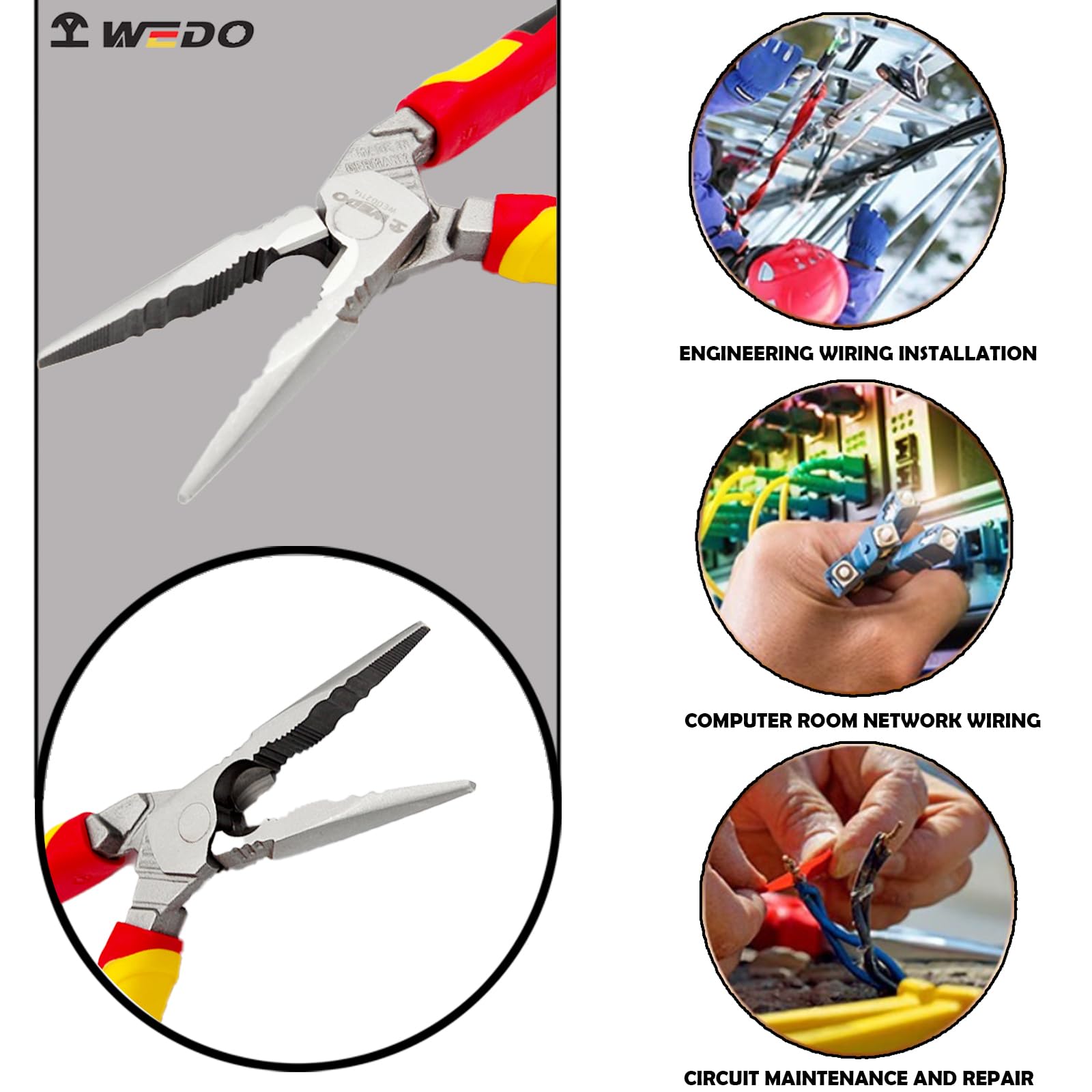 WEDO Pince à bec courbé de 20,3 cm, pince à bec aiguille courbé avec poignées antidérapantes, longueur 220 mm, qualité industrielle