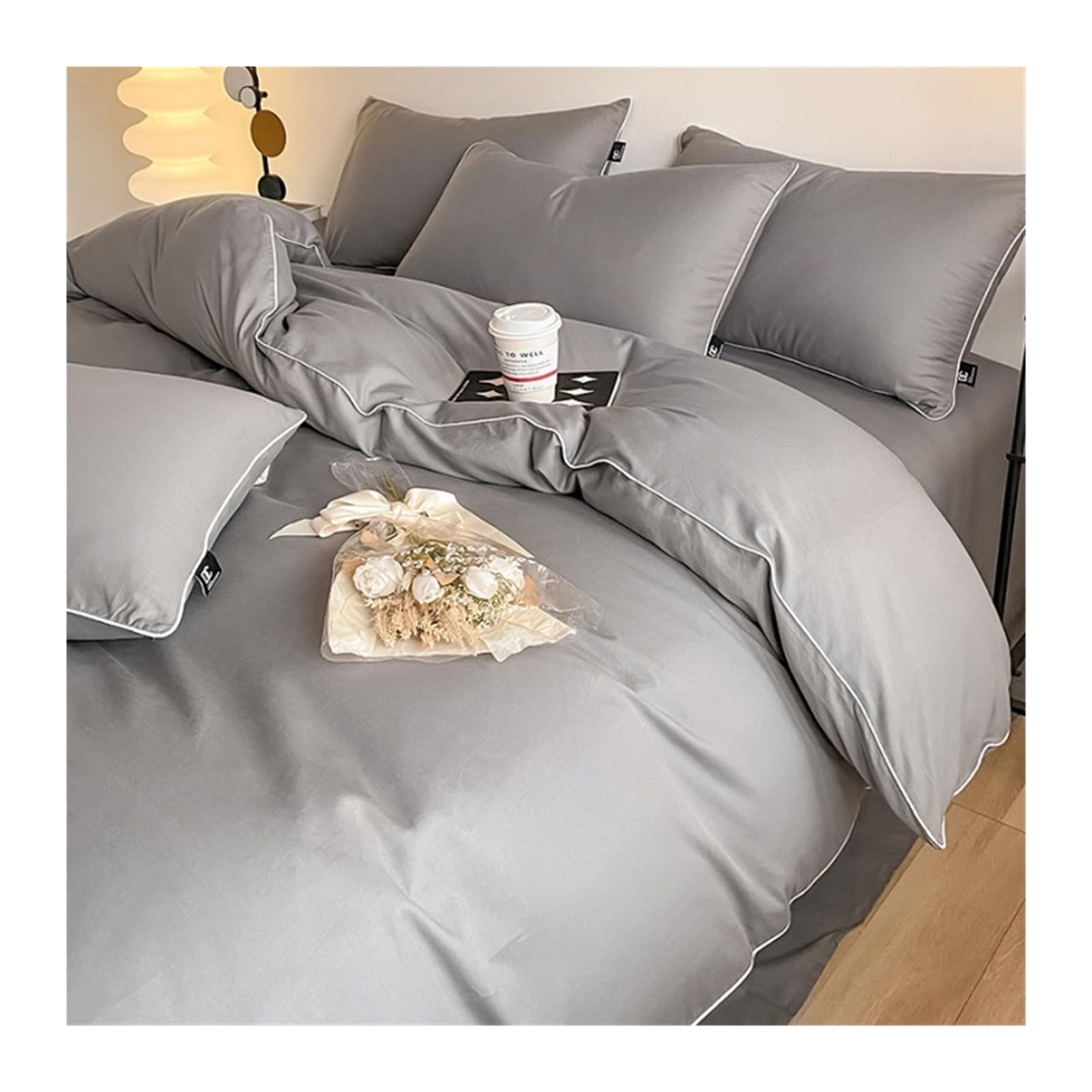 Housse de couette coton lavé ultra doux parure de lit unie 200x230cm avec zip