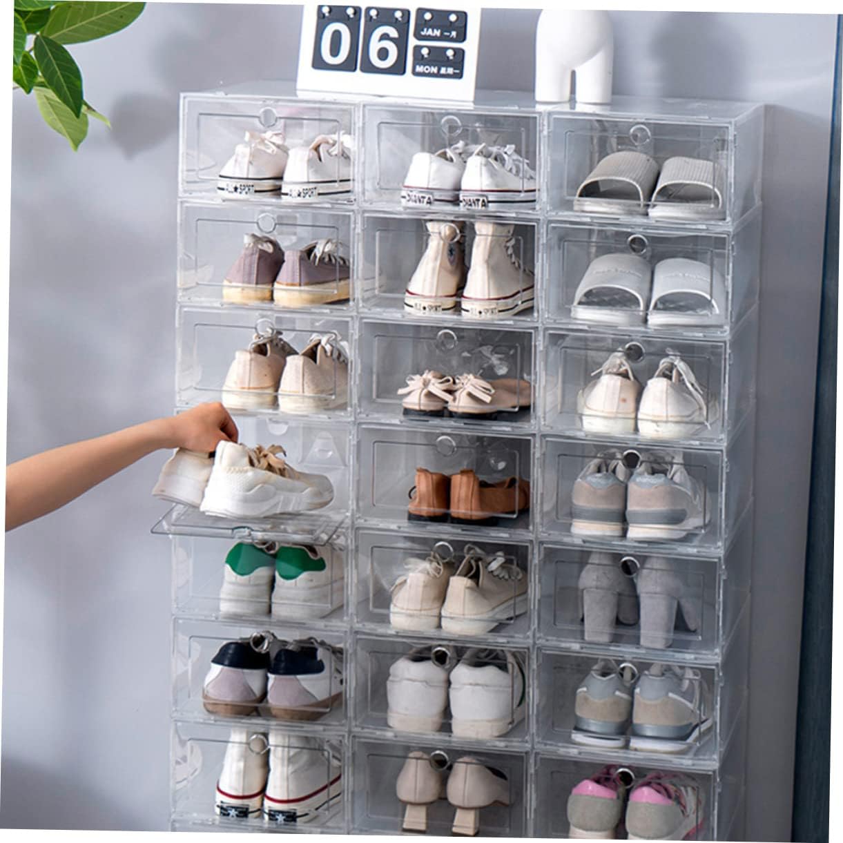 6pcs Plastic Storage Boxes Shoe Containers over The Door Shoe Organizer Cube Storage Thickened Boxes Drawer