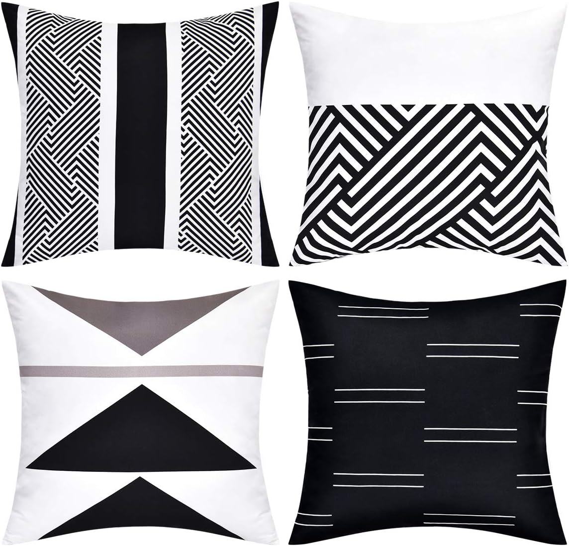 VERTKREA Throw Pillow Covers Modern Geometric Pillowcase Set of 4 Throw Cushion Cover for Bed Couch Sofa Office Decor, 18 × 18 Inches, Black and White