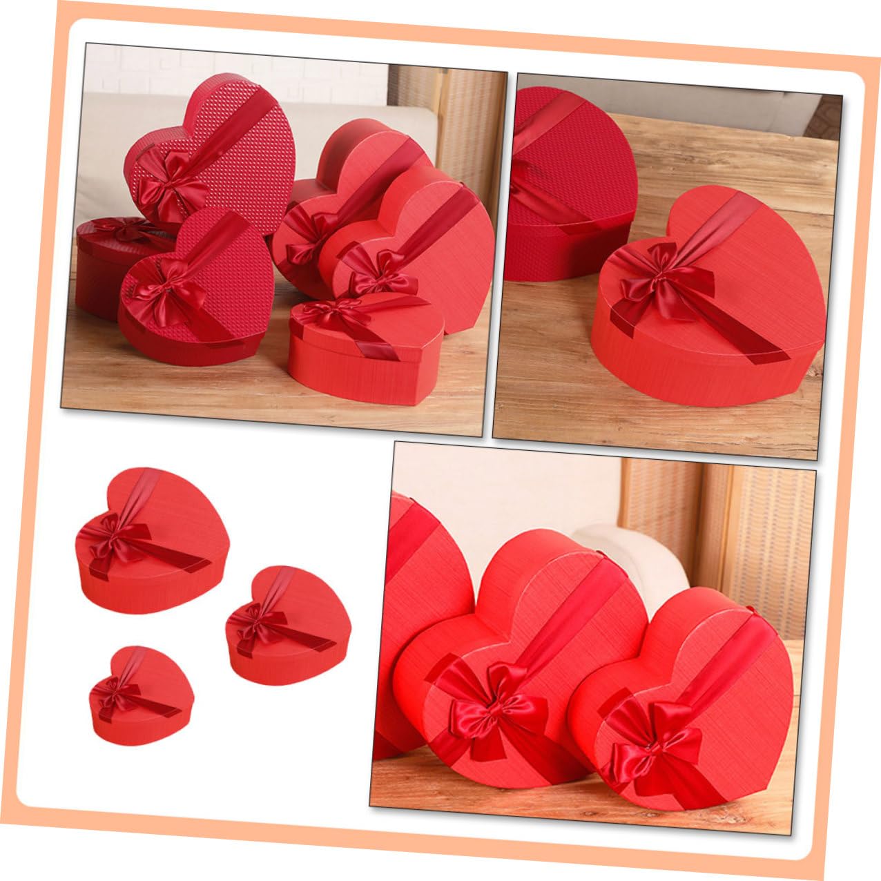 Hohopeti Herzförmige Geschenkbox 3 Stück aus Langlebigem Material mit Schleife für Süßigkeiten Aufbewahrung und Valentinstag Verpackung