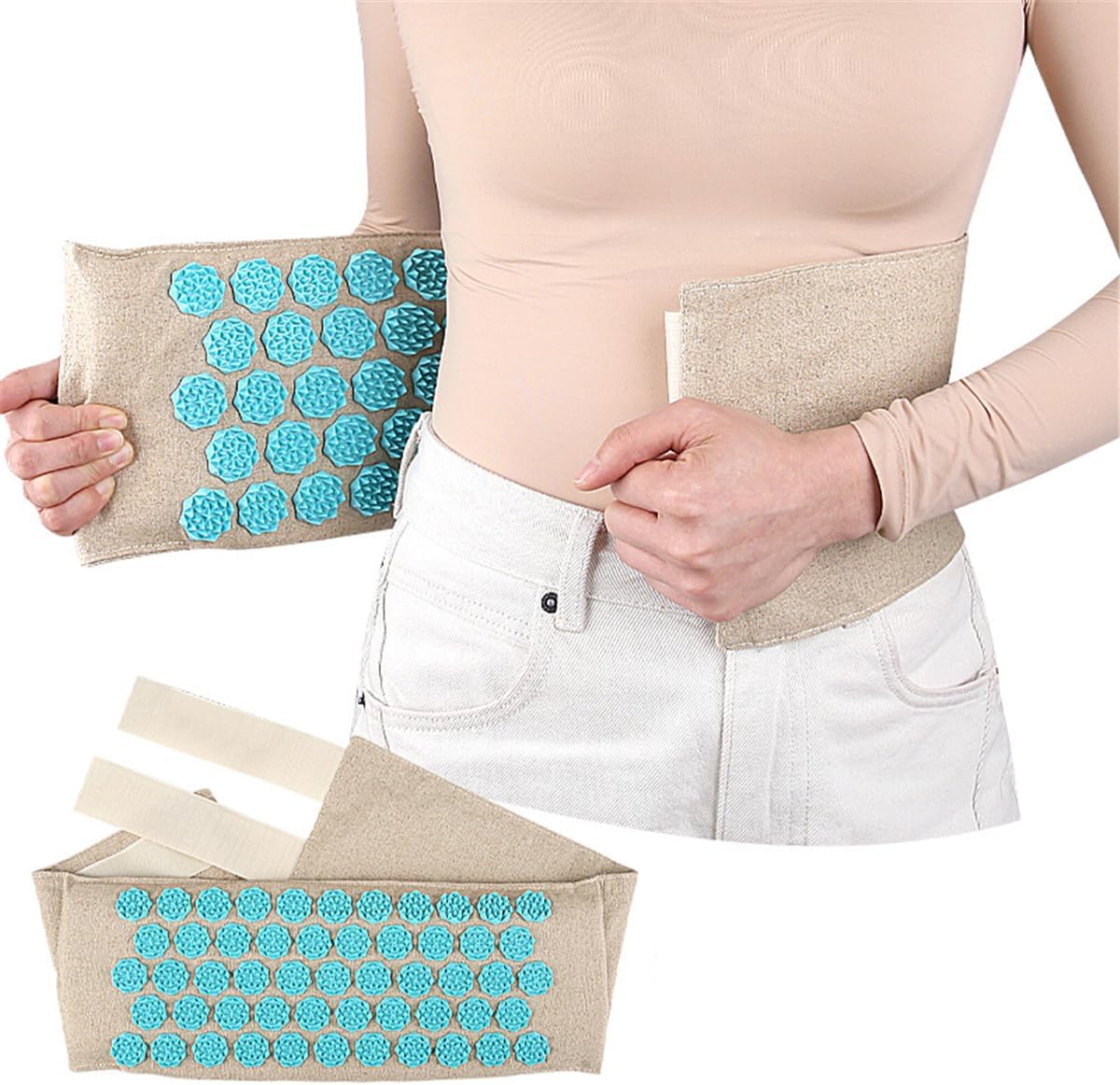 Waist Acupressure Massage Belt, Adjustable Lumbar Support Pillow Acupressure Wrap Strap Spiky Pressure Points Massage Acupuncture Mat Waist Belt for Lower Back Sciatica Pain Relief & Muscle Relaxation