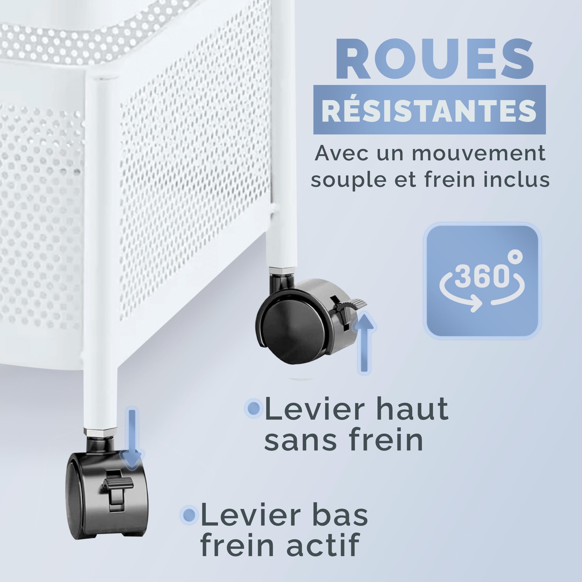 JUPPLIES Desserte à roulettes 4 Niveaux Pivotante