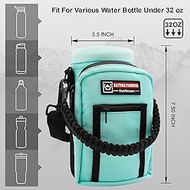 NATURE PIONEOR Water Bottle Holder with Adjustable Strap - 25/32/40oz Insulated Water Bottle Carrier Sling Sleeve with Paracord Handle & 2 Storage Pockets, Hiking, Camping, Gym