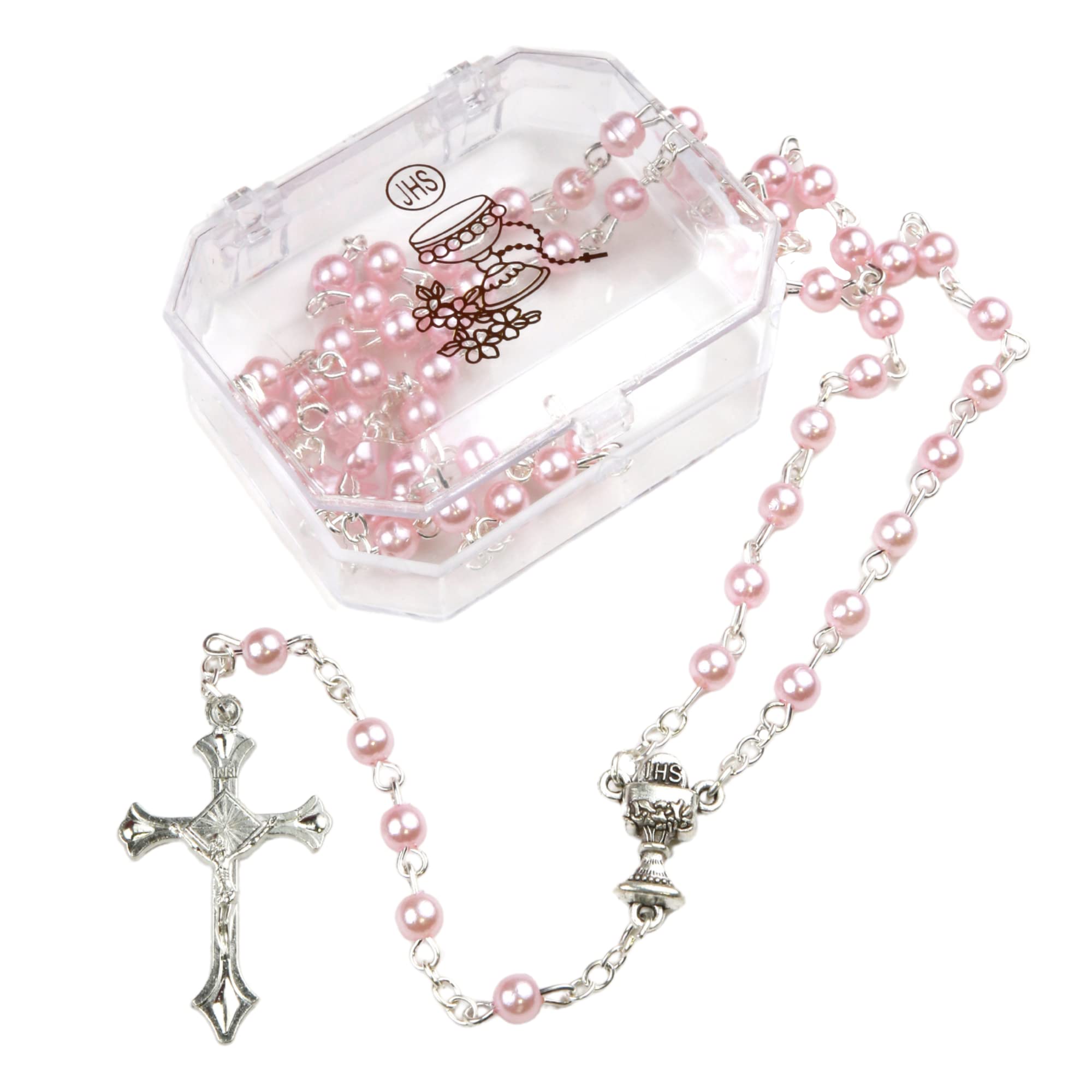 Needzo First Communion Rosary with Acrylic Case, Catholic Gifts for Girls, 17.75 Inches