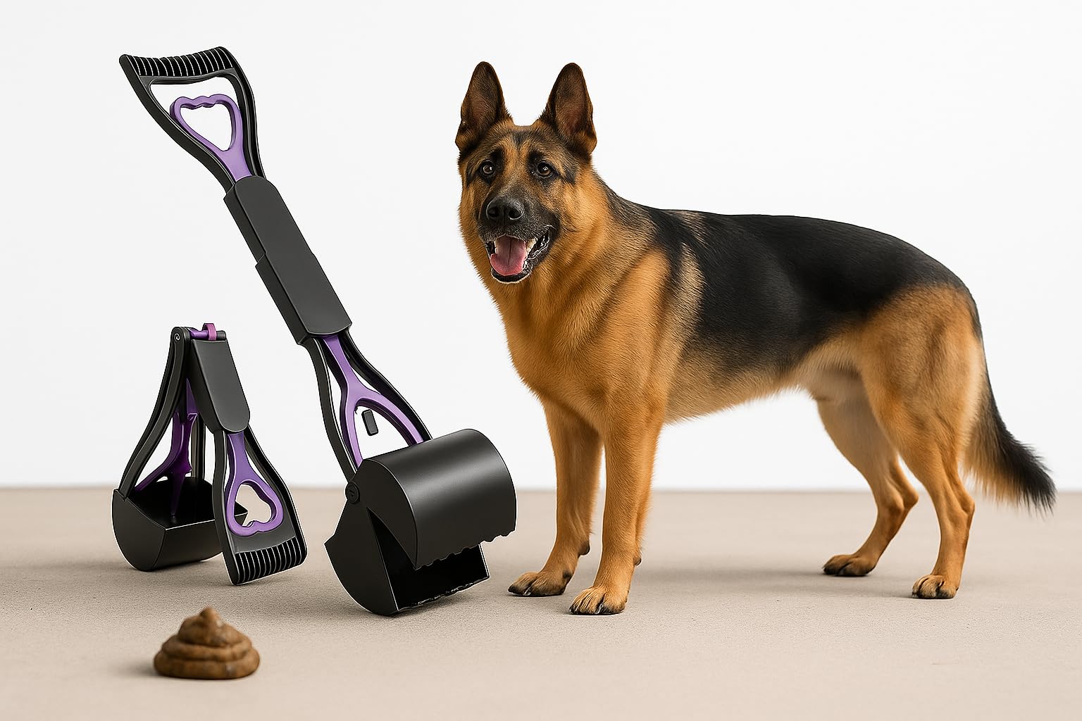 SuperGift.com Pet Waste Picker - Foldable Dog Poop Scooper For Grass With A Long Handle, Portable Pet Pooper Scooper For Dogs And Cats (Purple)