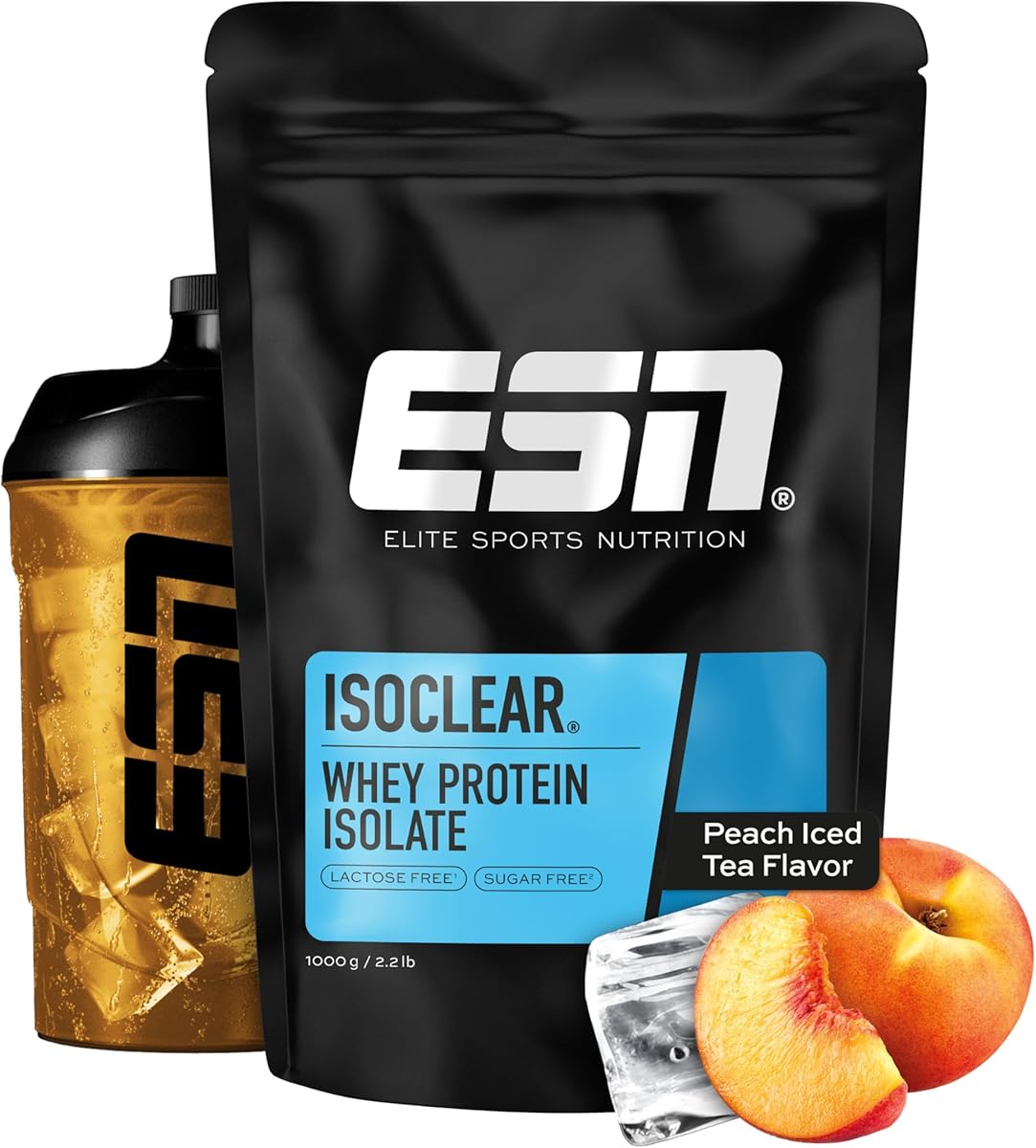 ESN ISOCLEAR Whey Isolate Protein Pulver, 1000g, Peach Iced Tea, Proteinlimo mit fruchtig leckerem Geschmack, clear Whey - made in Germany
