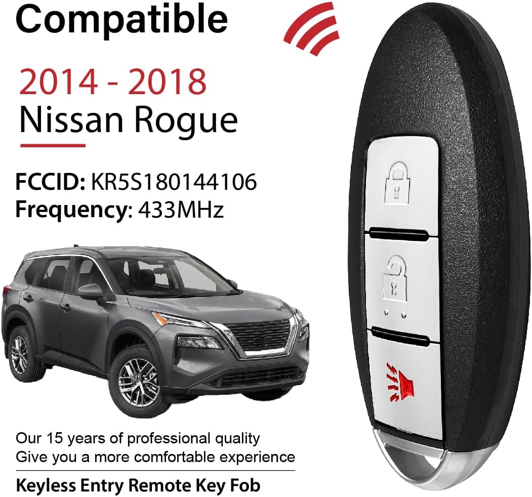 Replacement for 2014 2015 2016 2017 2018 Nissan Rogue Key Fob Remote Control KR5S180144106 3 Buttons 433MHz - Image 2