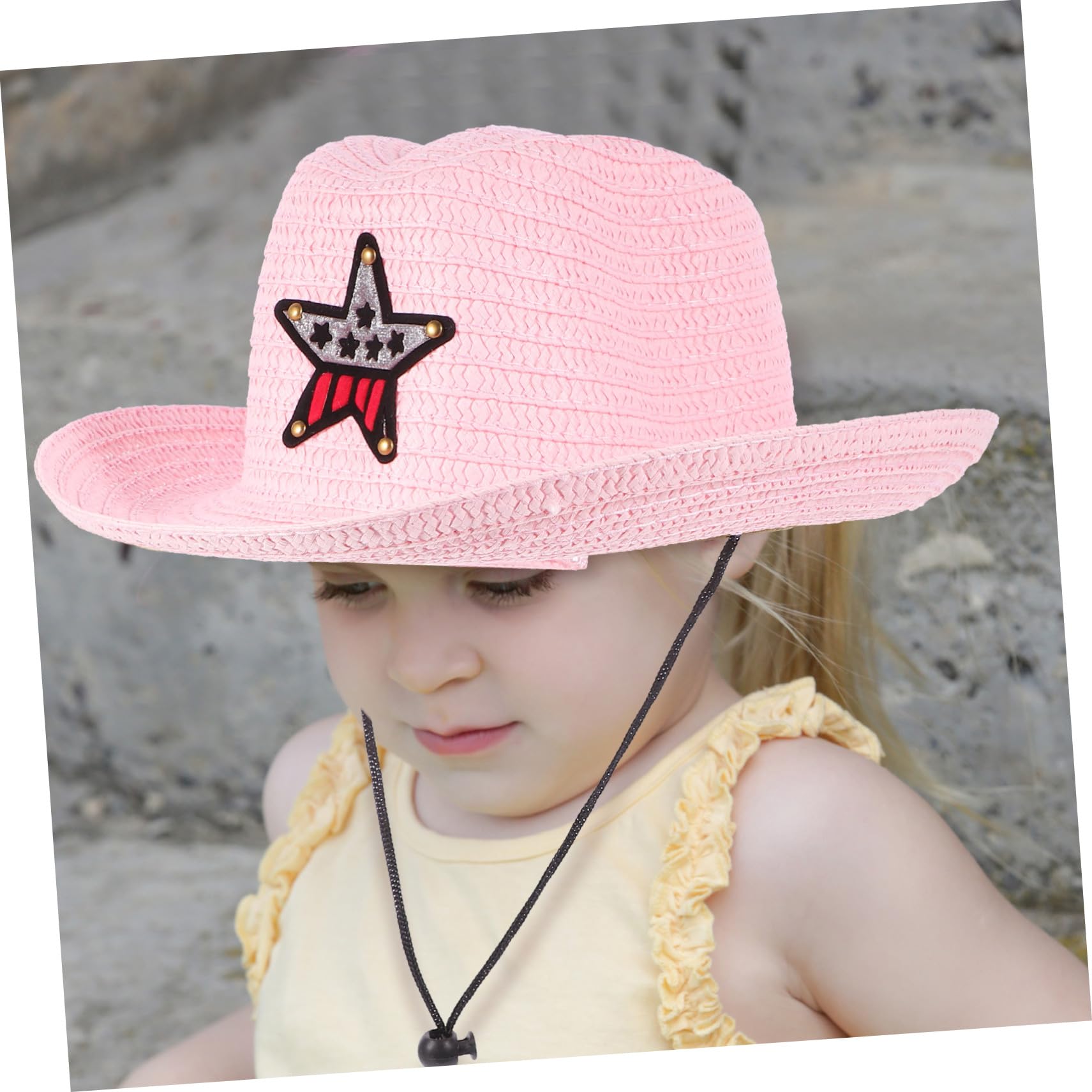 YSJNHX Cappello di Paglia per Bambini Cappello da Sole da Spiaggia per Bambini Tesa Larga Traspirante Decorazione per Feste in Stile Occidentale Protezione Estiva all'aperto Rosa