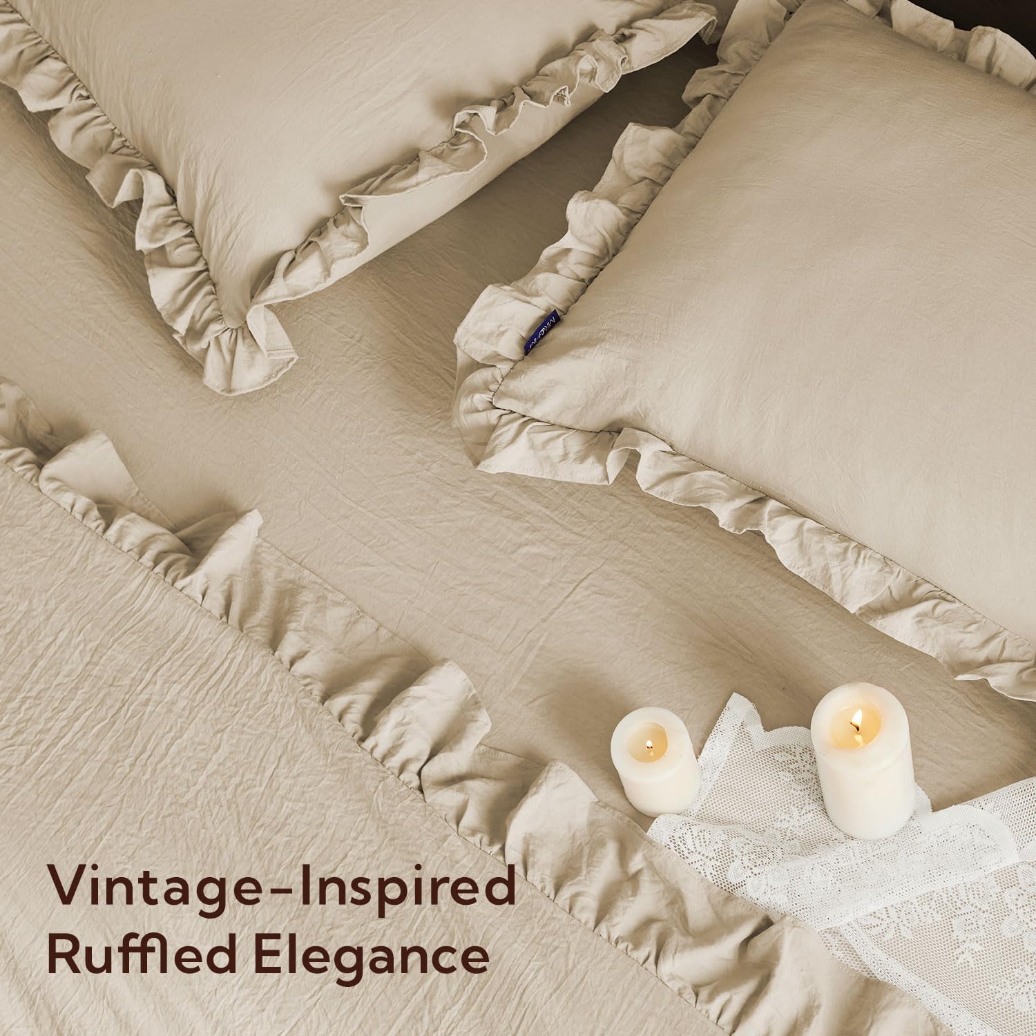 MR&HM Queen Comforter Set Linen, Comforter Set 7 Pieces for Girls Women, Shabby Chic Vintage Cottagecore Bed Sets Elegance Boho Bed in a Bag, Ultra-Soft & Fluffy Comforter for All Season - Image 3