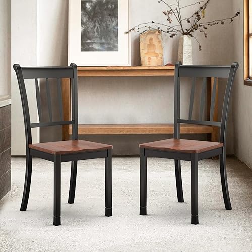 Miniatura 2 de POWERSTONE Juego de 2 sillas de comedor, sillas de comedor de madera con asiento en forma de W, sillas de cocina para cocina y comedor (negro)