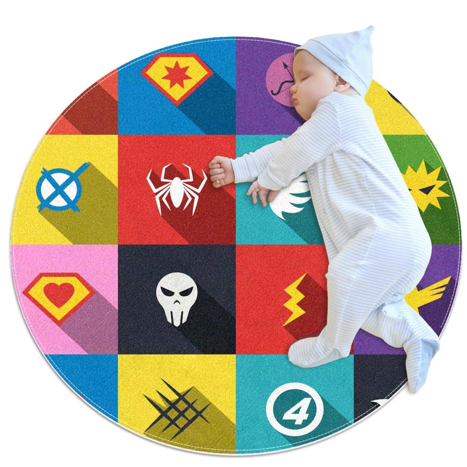 Tapis de salon rond design bloc de couleur pour chambre et coin lecture apaisant