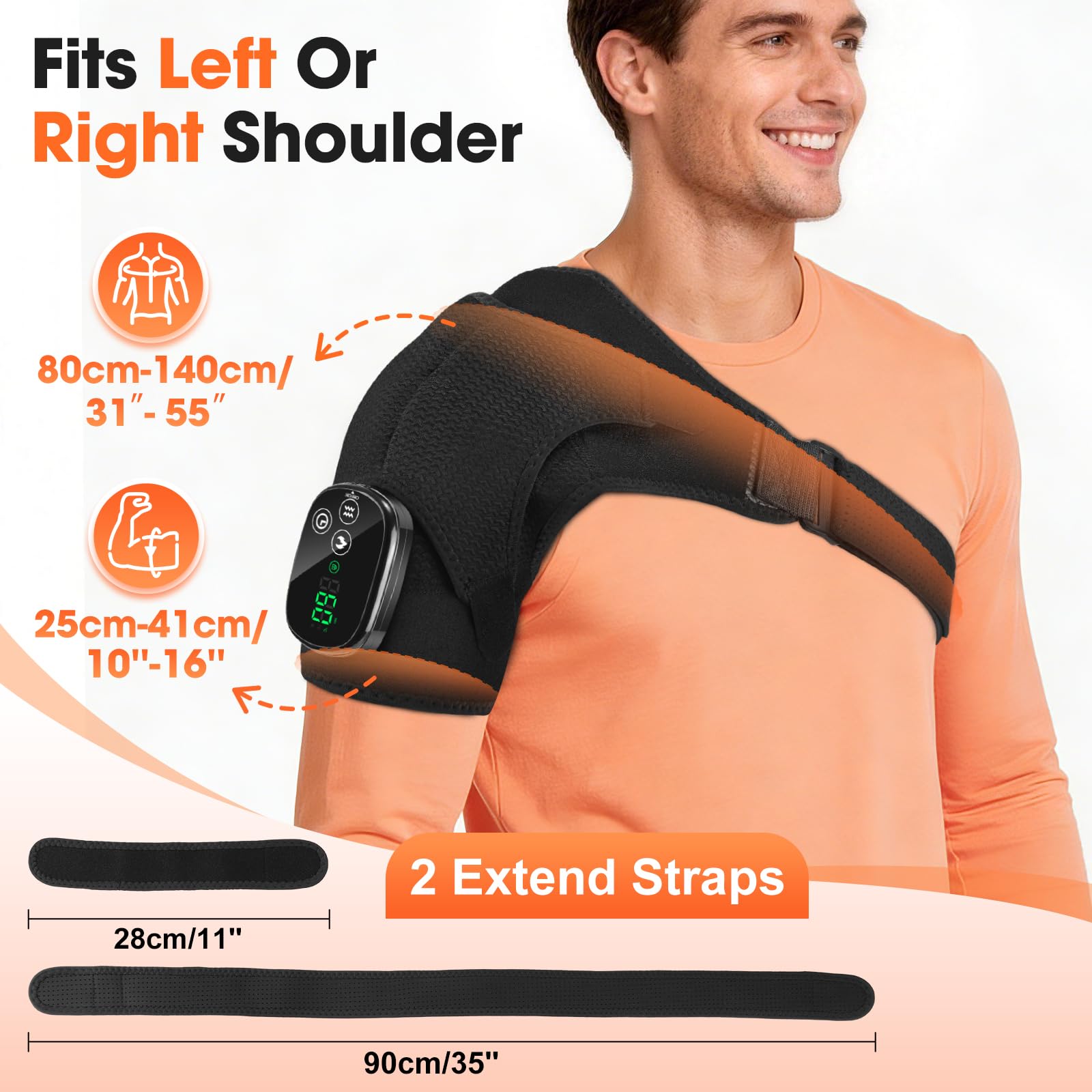 Coussin Masseur Chauffant Pour Épaules Sans Fil Avec Lumière LED, Attelle Chauffante Pour Épaules Réglable Avec 6 Niveaux Chaleur, 3 Modes Vibration, 6 Niveaux Durée, Écran Tactile, Batterie 5000mAh