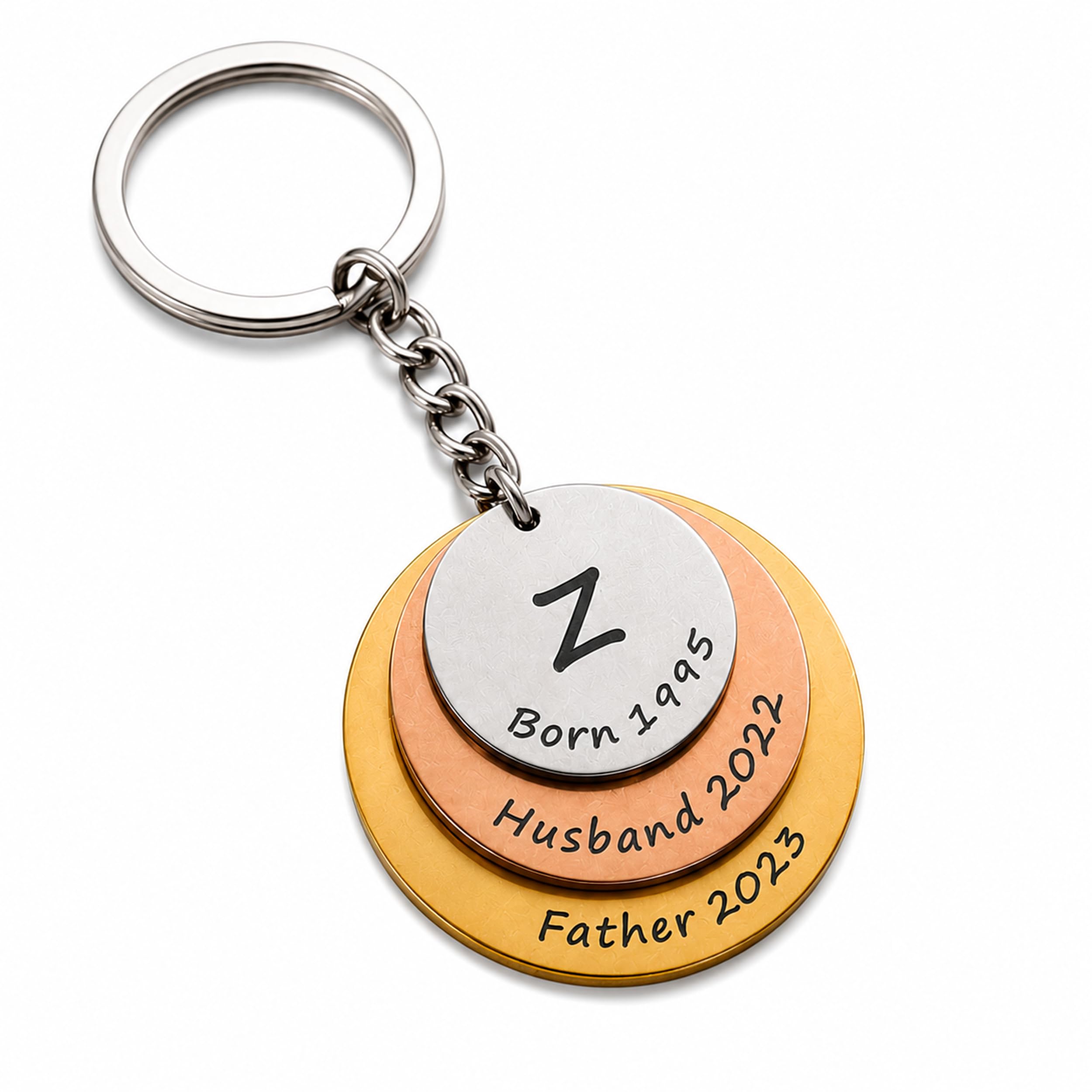Stainless Steel Personalized Keychain With Names, Dates | Unique Memory Gifting | Family Couple Gift For Wife, Husband, Girlfriend, Boyfriend, Father, Mother (Trinity Keychain), Gold-image-34
