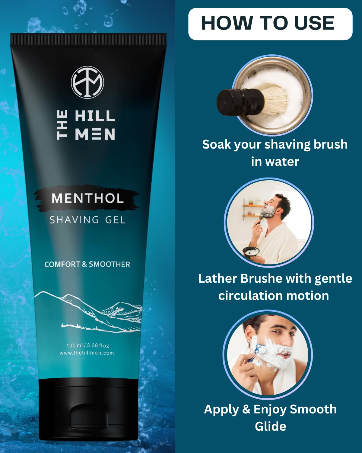 The Hill Men - Menthol Shaving Gel 100 Ml | Shave Lotion for Men| Moisturizing & Cooling Post Lotion| Alcohol, Sulphate Chemical Free Soothes Refresh the Dry Oil Normal Skin Chemical Alcohol 3