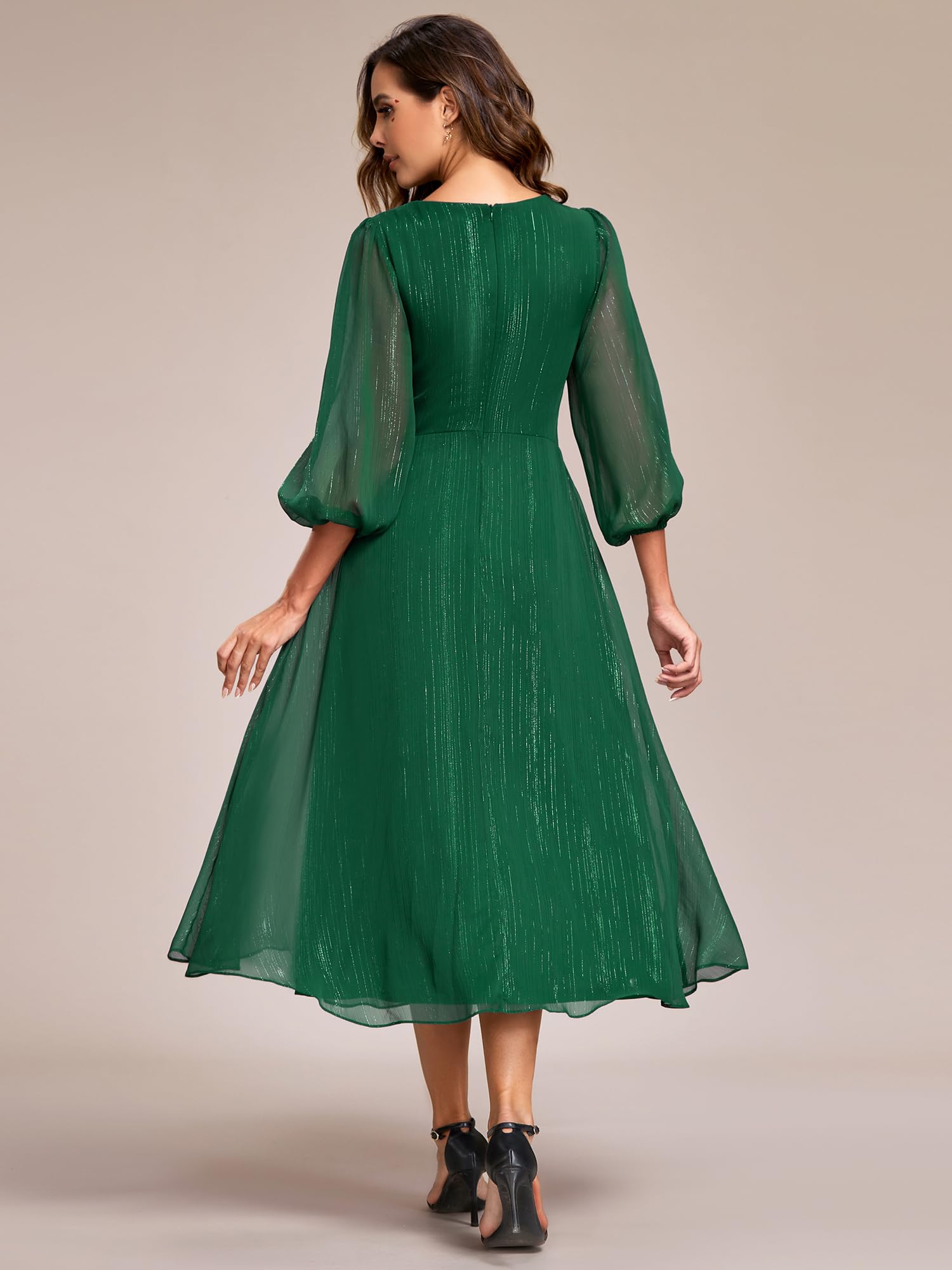 Ever-Pretty Abendkleid, schick, V-Ausschnitt, Langarm, Chiffon, Maxikleid, ausgestellt, EE01977