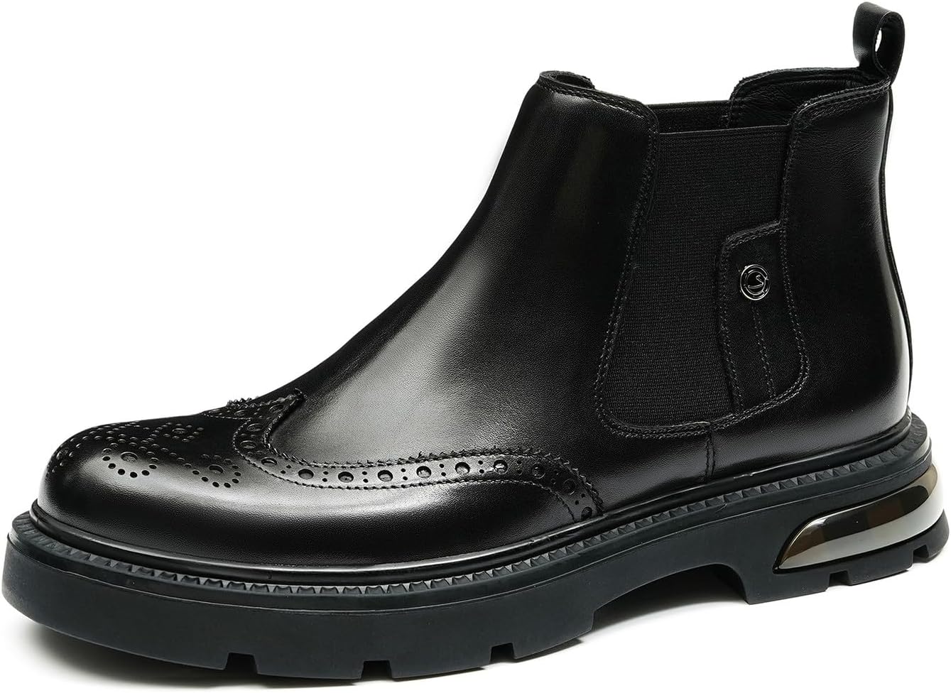 Santimon Chelsea Boots Men Formal Dress Genuine Leather Wingtip Ankle Boots Fashion Comfortable Prom Business Causal Tuxedo Wedding Pull Up Chukka Boots for Men