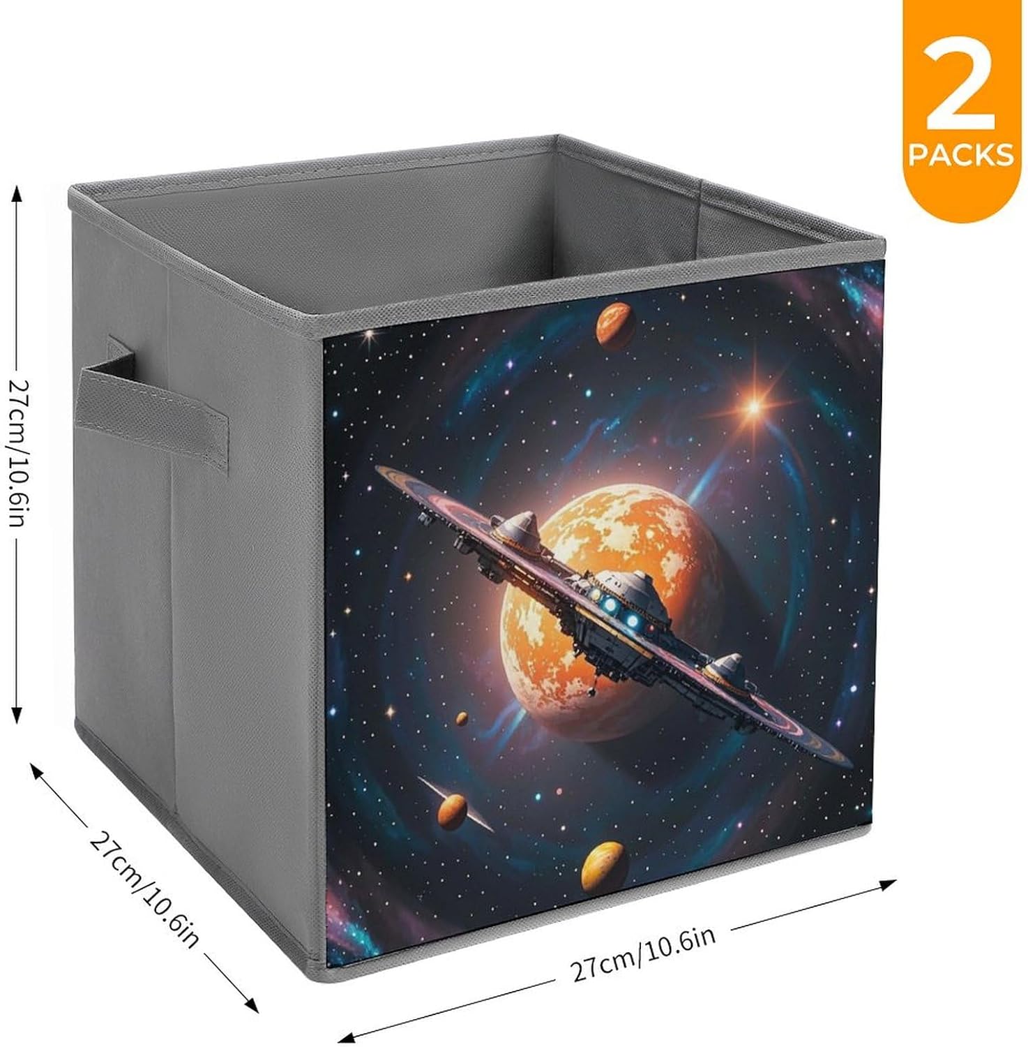 Spaceship Foldable Storage Box with Handles, Durable Oxford Storage Cubes, 2PCS Collapsible Closet Organizer for Home, Shelf, Office, Travel
