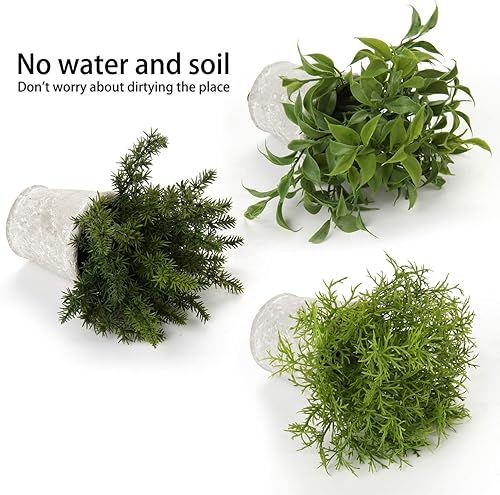 Miniatura 10 de Briful Juego de 3 plantas artificiales pequeñas para decoración de plantas artificiales en macetas, plantas de eucalipto sintético en macetas para
