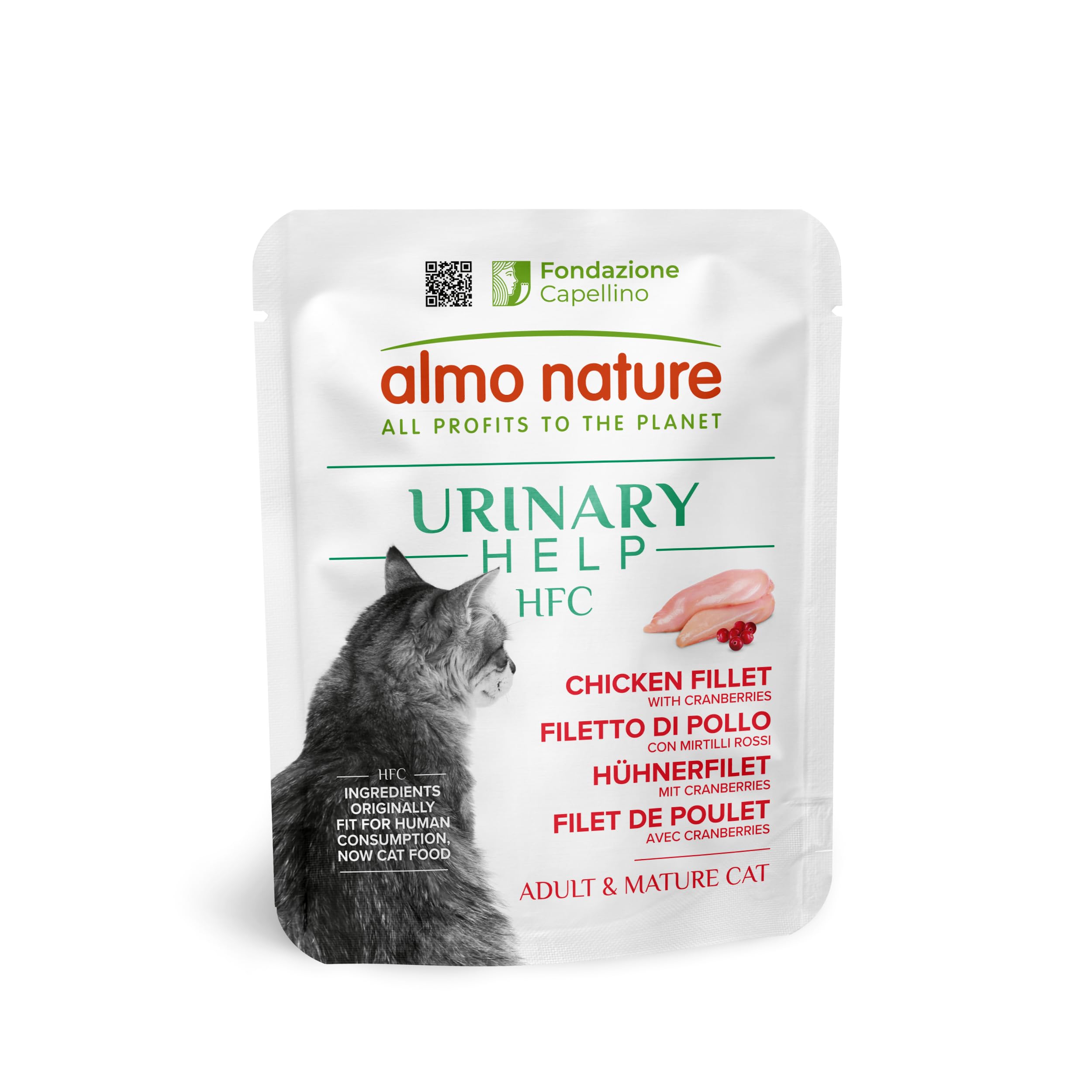 Almo Nature HFC Urinary Help - Cibo Umido per Gatti - Supporto Vie Urinarie - Filetto di Pollo e Mirtilli Rossi - Human Grade, Monoproteico, Gluten Free - 24x50g