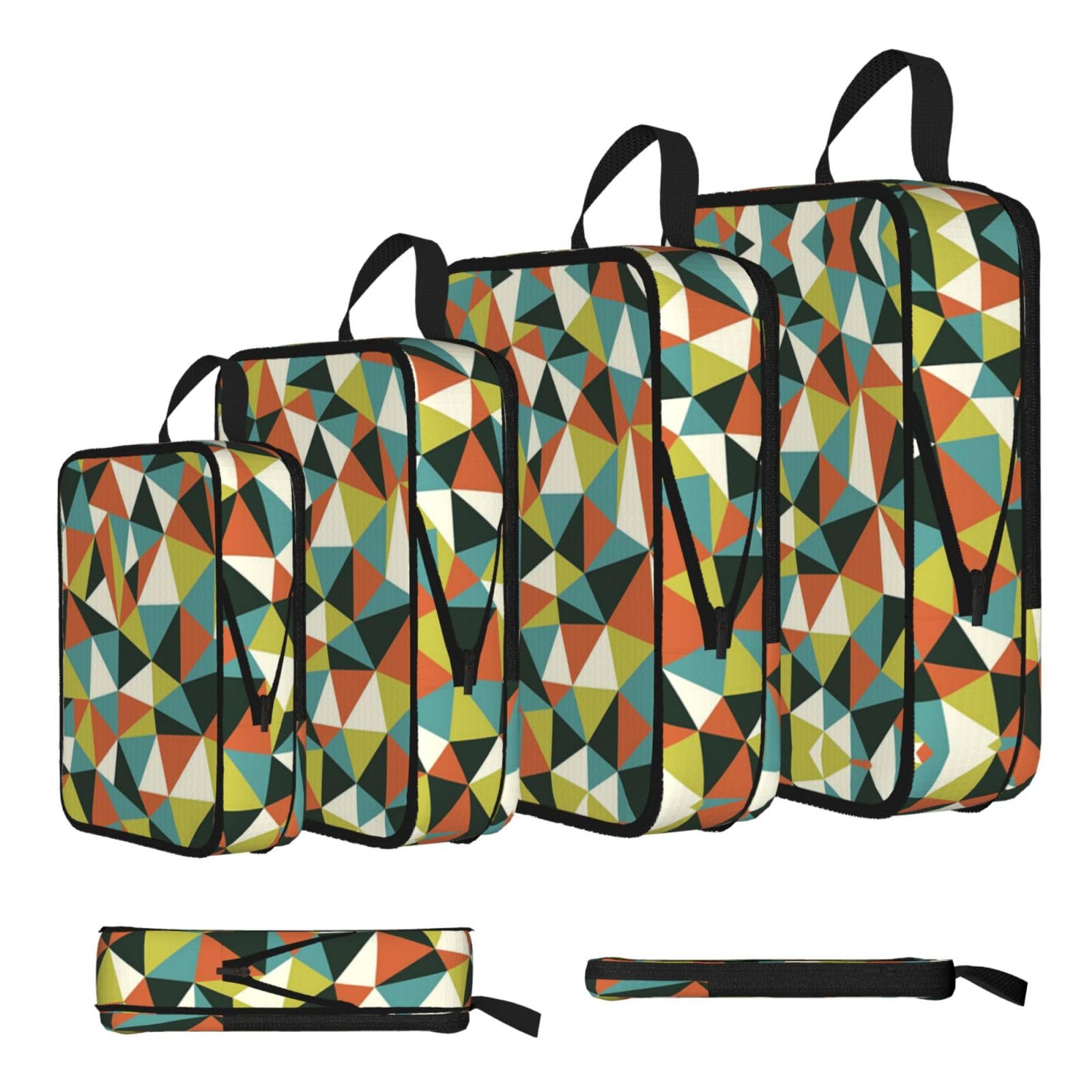Geometric Print 4 Set Compression Packing Cubes For Suitcases,Expandable Storage Bags Organizers