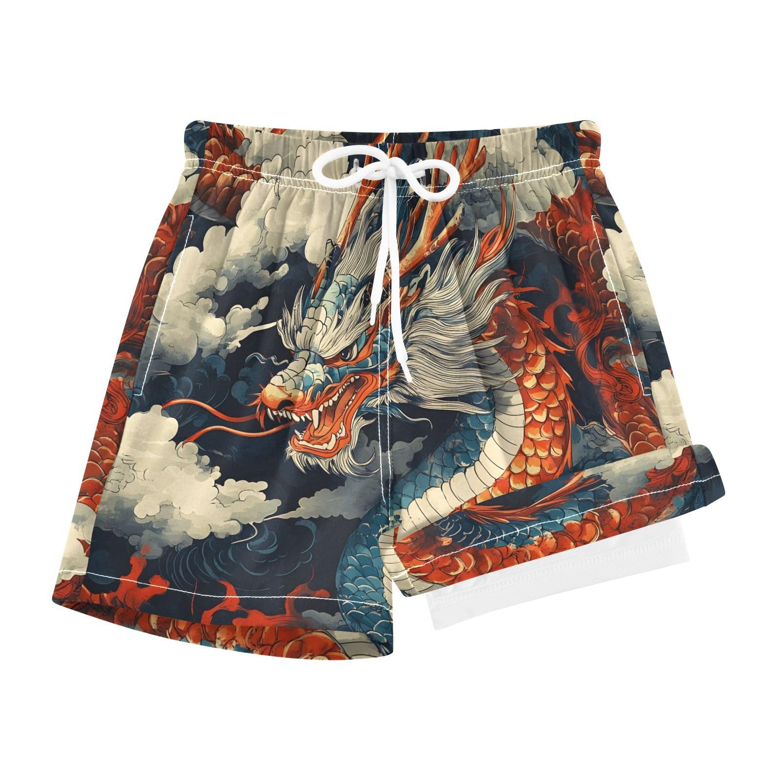 YANENDIE Boy Swim Trunks with Compression Liner Japanese Dragons Boys Swim Shorts Quick Dry Beach Shorts