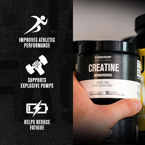 Miniatura 3 de Jacked Factory Monohidrato de creatina en polvo 5.29 oz - Suplemento de creatina para el crecimiento muscular, mayor fuerza, mayor producción de