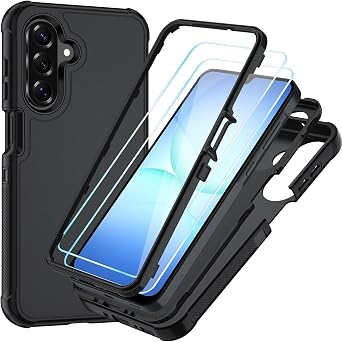 for Samsung Galaxy A17 5G Case Shockproof Phone Cover with HD Screen Protector,Hybrid Protective Military-Grade Drop Protection for Galaxy A17 5G Phone Case,Black/Black