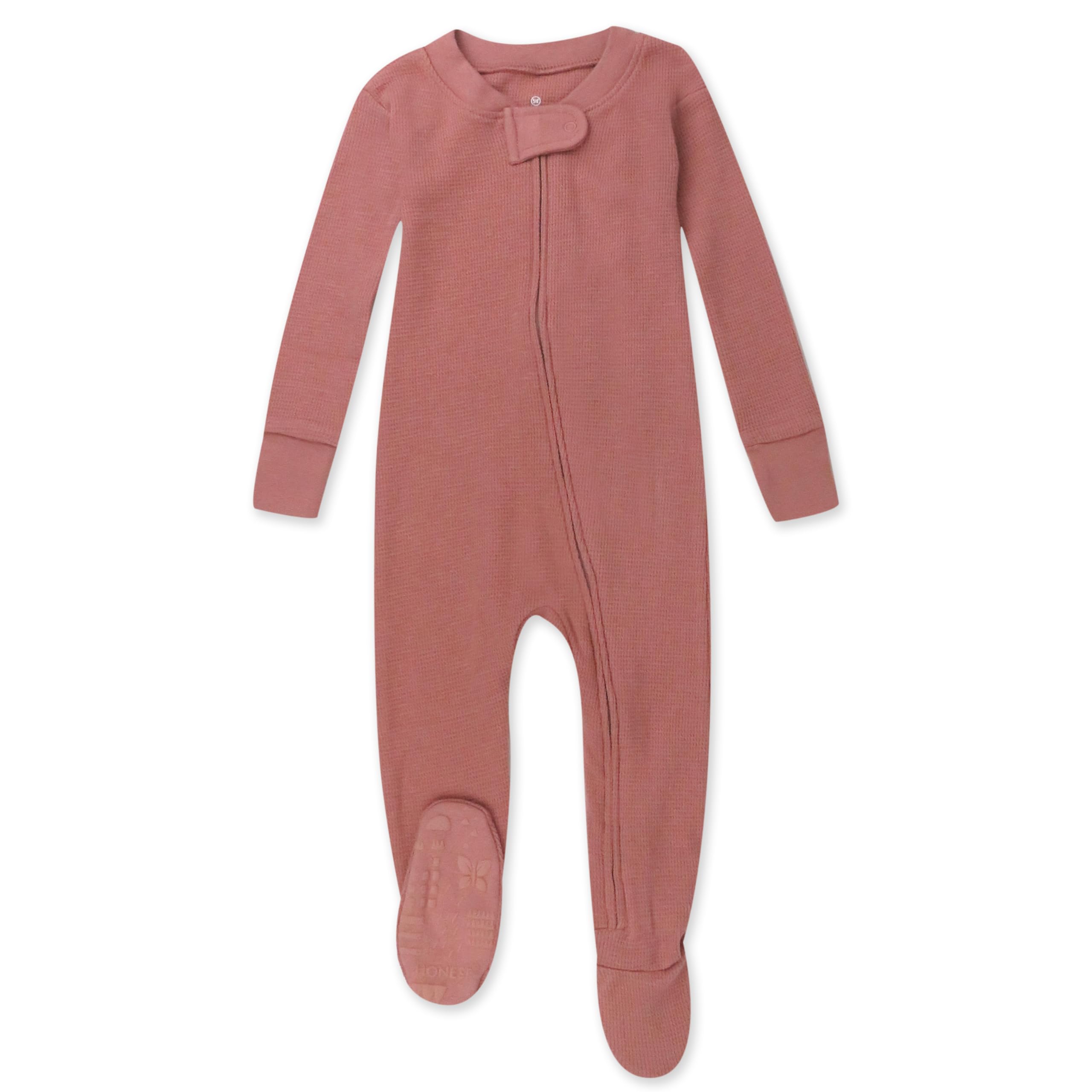 HonestBaby Unisex Kid's Non-Slip Footed Pajamas One-Piece Sleeper Jumpsuit Zip-Front PJs 100% Organic Cotton for Baby Boys, Ash Rose