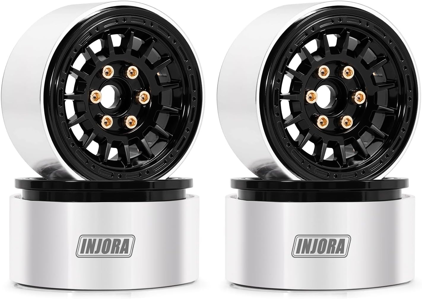 INJORA CNC Aluminum Multi-Spoke 1.9" Wheels for 1/10 RC Crawlers Upgrade(Black)