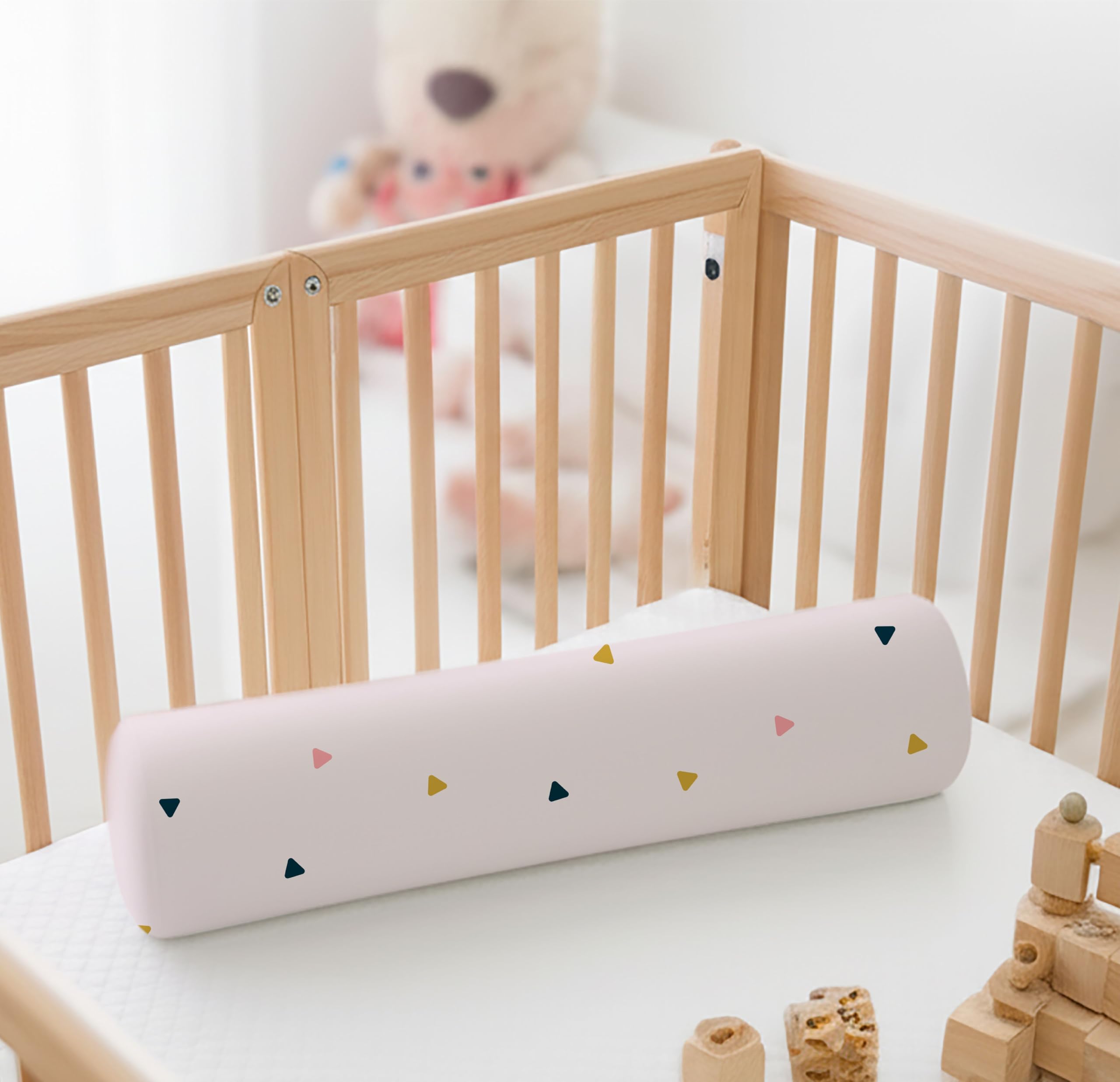 Premium Memory Foam Bolster Pillow for Little Kids & Toddlers | Soft Neck & Body Support Cushion | Removable Washable Cover | Lightweight Comfort Pillow | 24 x 6 Inch - Triangle Print-image-36