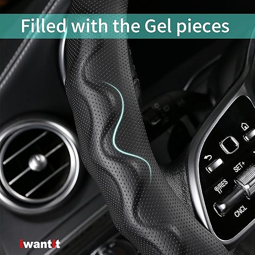 Miniatura 3 de Iwantit Fundas de gel para volante, de piel con lunares y anillo interior antideslizante, ajuste universal de 14.5-15 pulgadas para automóviles,