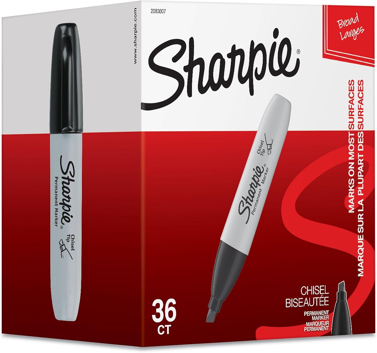 Permanent Markers, Chisel Tip, Black, 36 Count - Home, School, Office Supplies