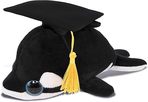 DolliBu Big Eye Killer - Peluche de graduación de ballena asesina – Peluche de peluche súper suave con gorro de graduación con borla, regalo con