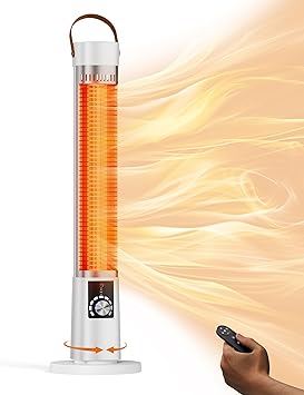 Electric Patio Heater, Infrared Heater for Office with Remote, 9H Timer, 60 Oscillation, Portable Space Heater for Outdoor, 11 Heat Level, Tip-Over/Overheating Protection, Safety Lock,White Black-9