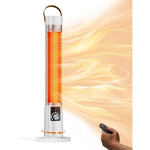 Electric Patio Heater, Infrared Heater for Office with Remote, 9H Timer, 60° Oscillation, Portable Space Heater for Outdoor, 11 Heat Level, Tip-Over/Overheating Protection, Safety Lock，White Black-9