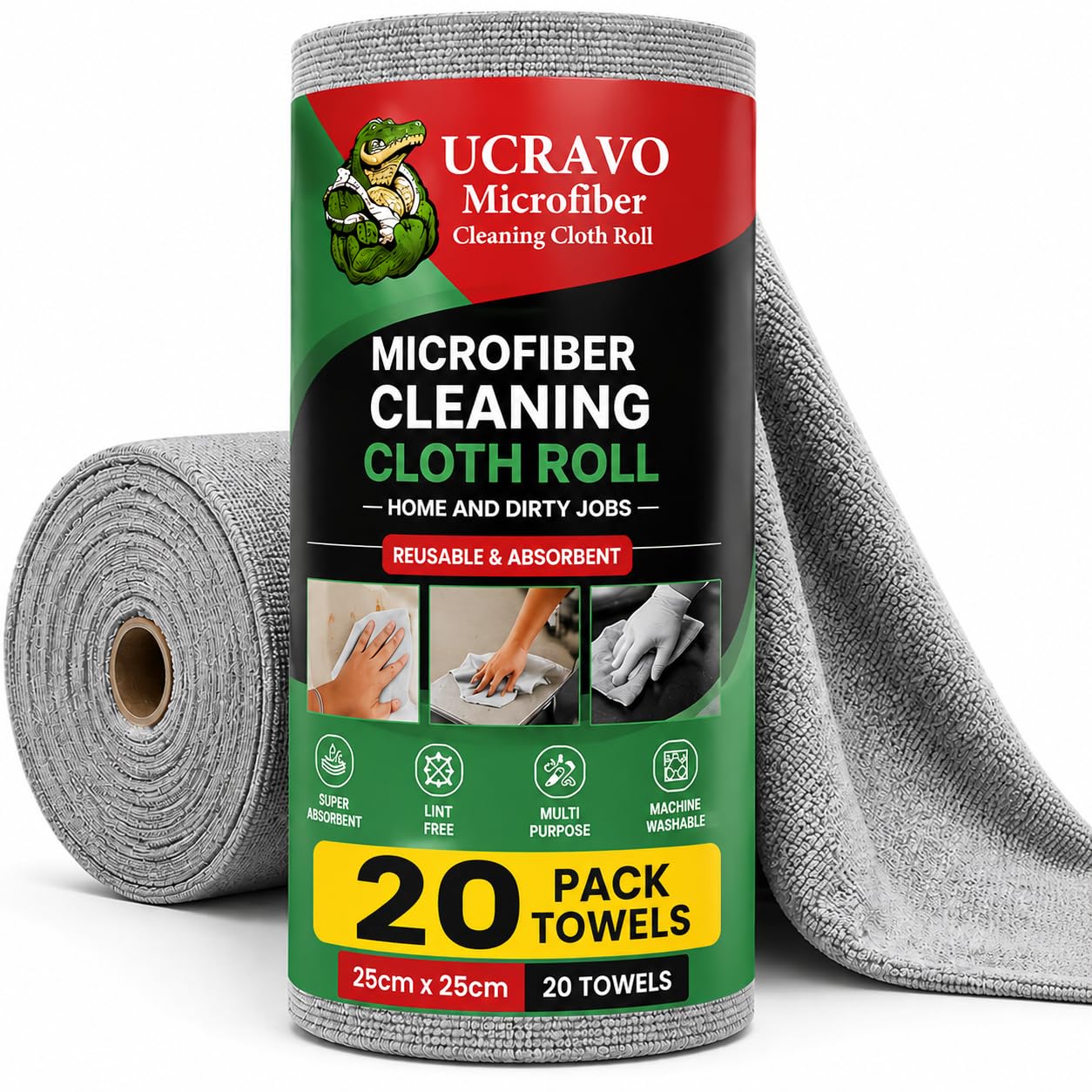 UCRAVO Reusable Kitchen Towel Roll - 2000 Times Washable | Soft & Highly Absorbent Eco Bamboo Wipes | Better Alternative to Dishcloth & Kitchen Tissue Paper Roll | 20 Sheets for Home & Glass Cleaning-picture-20
