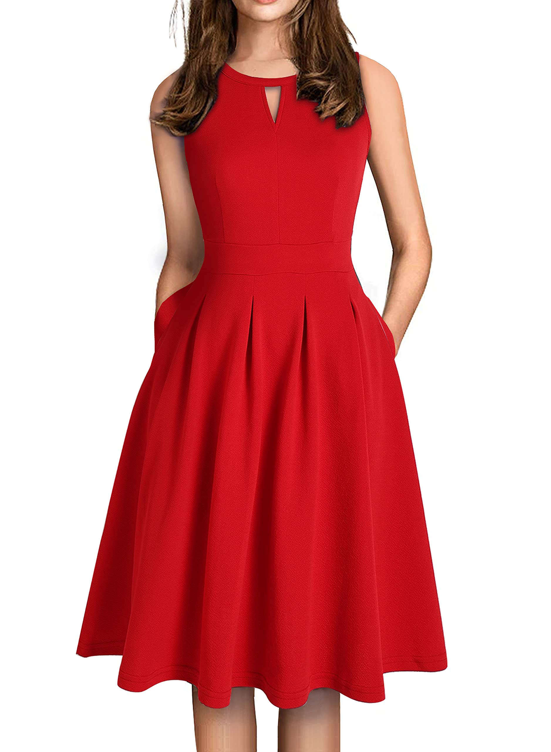 Sureple Women's Retro Sleeveless Swing Casual Work Party Dress with Pockets