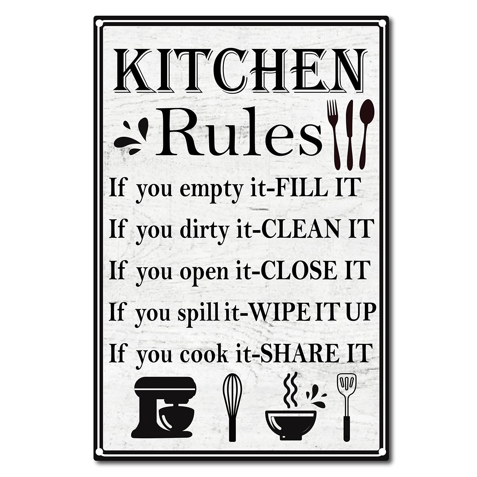 CREATCABIN Reglas de Cocina Cartel de Chapa Vintage Divertido Metal Decoración de Pared Decoración Arte Mural Pintura de Hierro Colgante para el Hogar Jardín 12 x 8 Pulgada