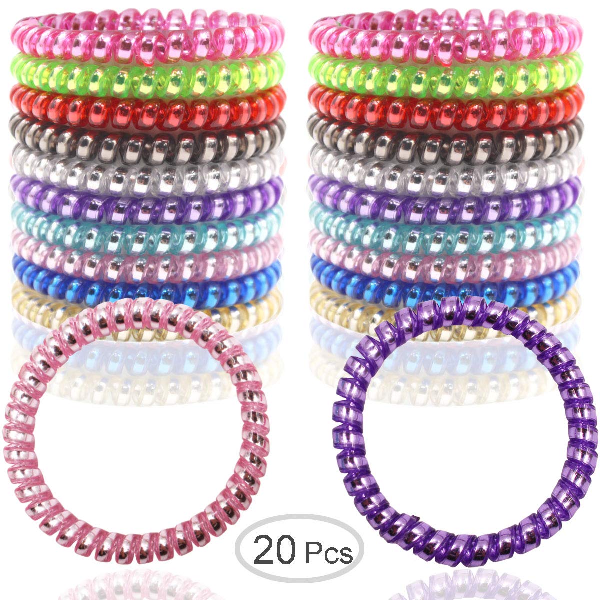 Elastic Hair Ties No Crease Spiral J Mee 12 Pcs Clear Plastic No