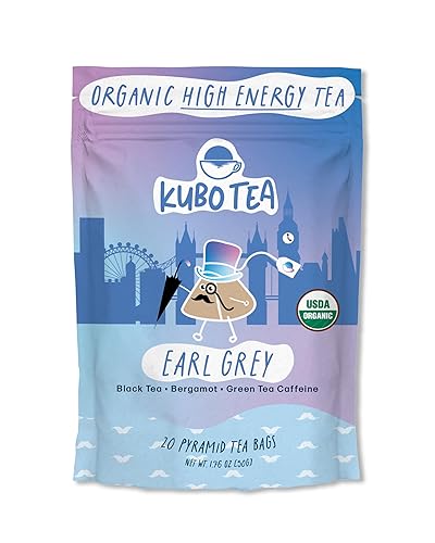 Miniatura 7 de Kubo Tea Té negro de limón y mango, mezcla energética orgánica de alta cafeína, 20 bolsas de té piramidales (155 mg de cafeína cada una), sustituto