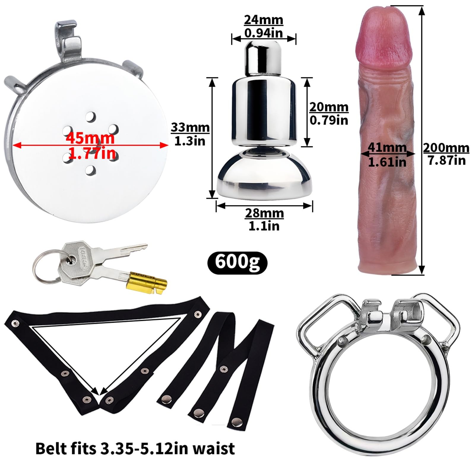 Jaula for pene BDSM con cerradura, jaula de castidad con abertura for uretra, jaula for pene plana de acero inoxidable con consolador de silicona, jaula for pene bondage, jaula de castidad, j