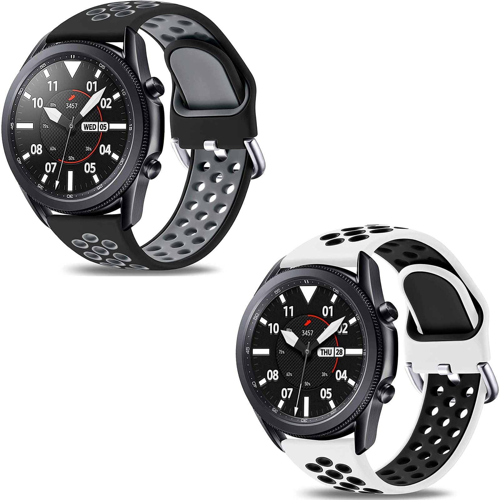 Easuny Sport Band Compatible for Samsung Galaxy Watch 3 45mm/Galaxy Watch 46mm/Samsung Gear S3 Frontier, 22mm Quick Release Silicone Breathable Watch Strap Accessories, Black/Gray & white/Black Large