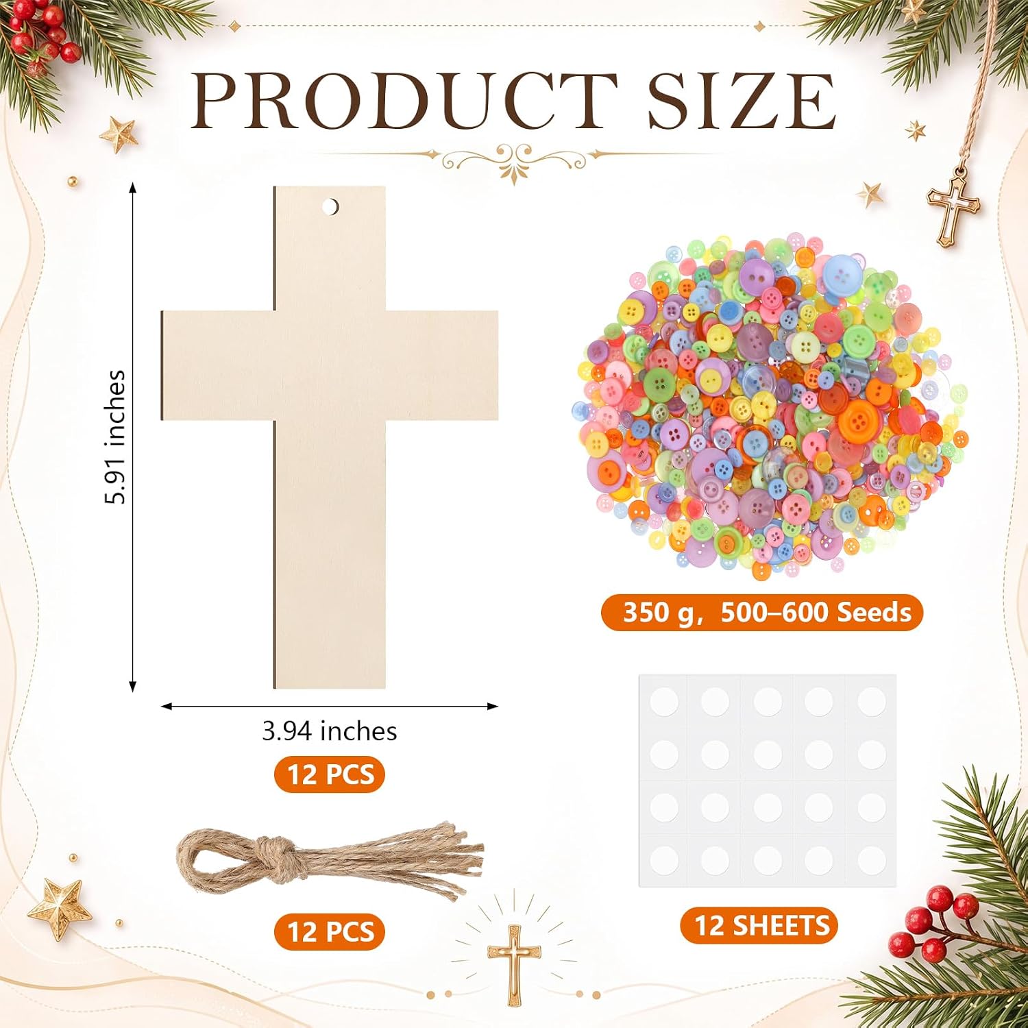 CraftyDream 12 Set Christian Cross Craft Kit Button DIY Religious Ornament image 2